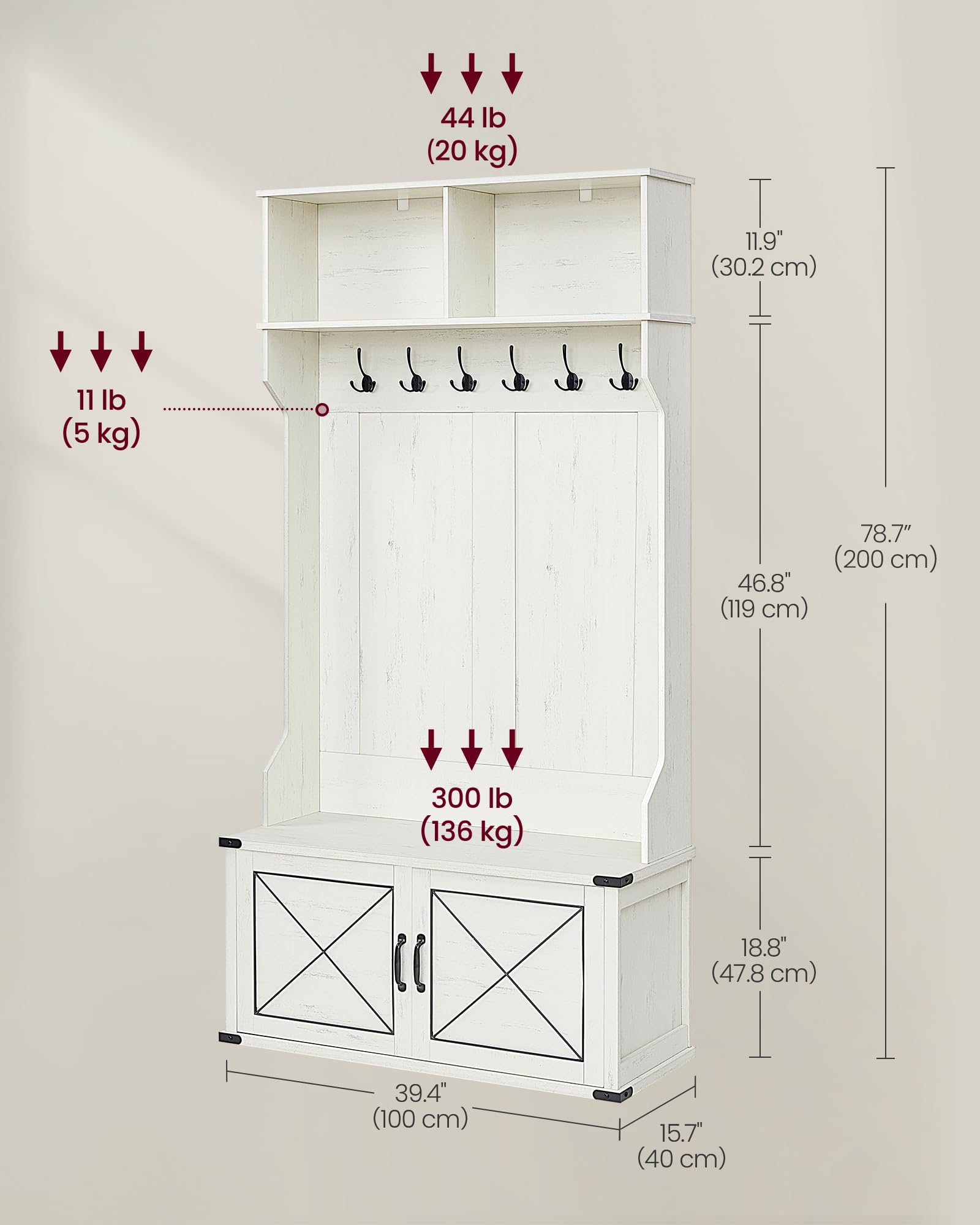 VASAGLE Hall Tree with Bench and Shoe Storage