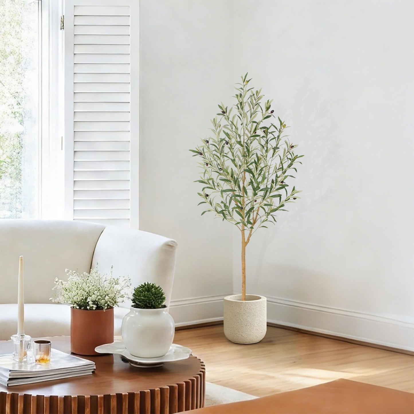 Faux Olive Tree with Real Wood Trunk