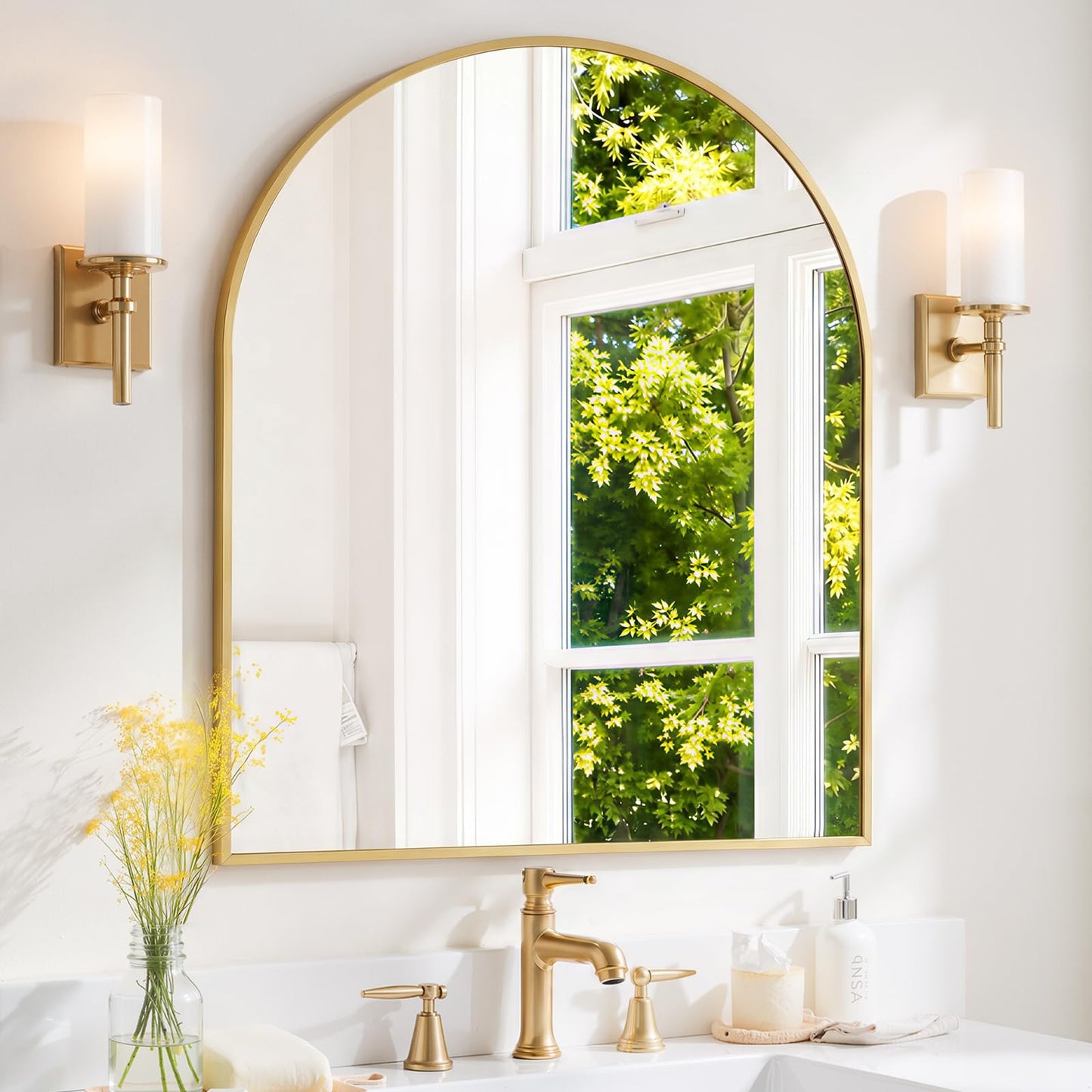 Modern Arch Wall Mirror with Metal Frame for Bedroom Living Room Entryway Decor