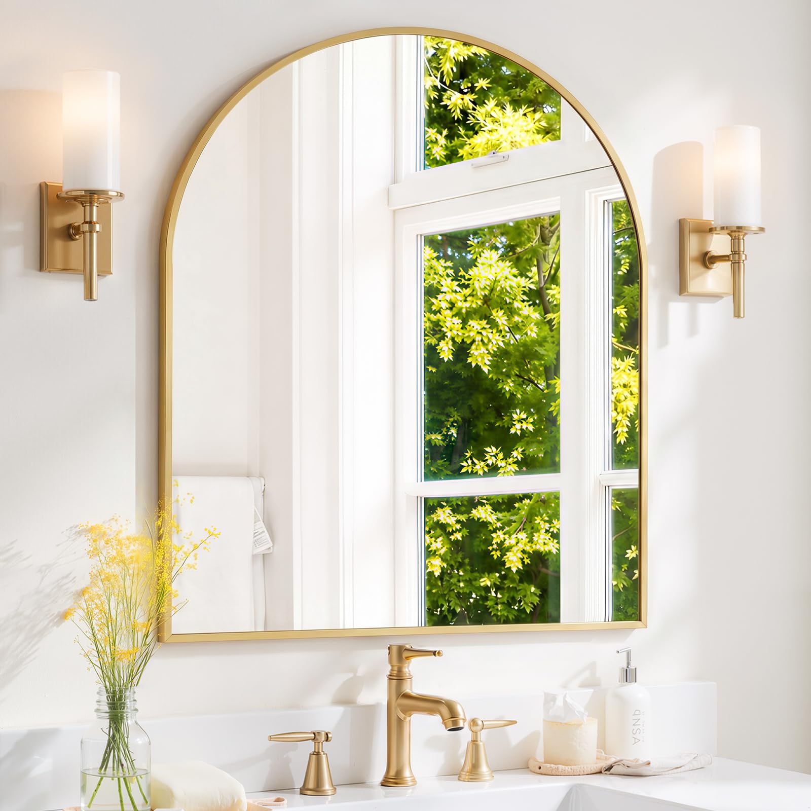 Modern Arch Wall Mirror with Metal Frame for Bedroom Living Room Entryway Decor