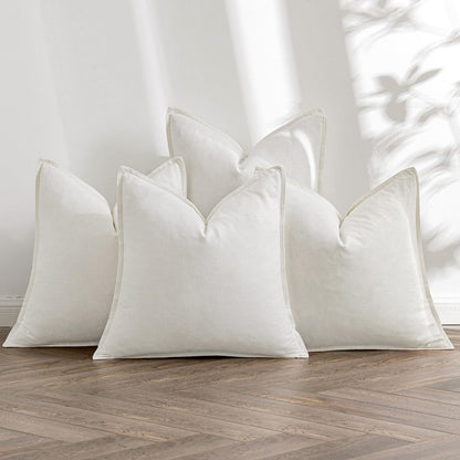 Linen Decorative Throw Pillow Covers Set of 4 Natural Boho Farmhouse Sofa Bed Cushion Covers
