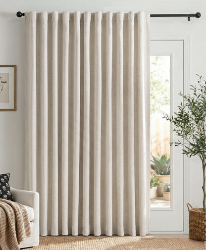 100% Blackout Linen Curtains Thermal Insulated Back Tab Rod Pocket Drapes for Bedroom Living Room