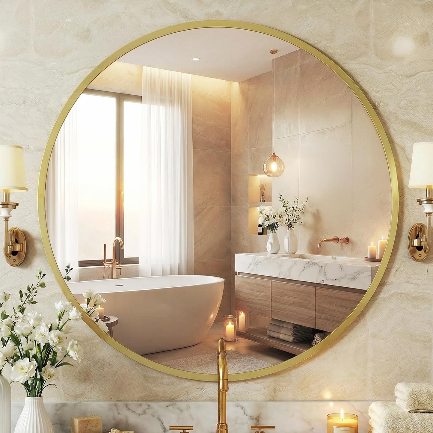Matte Metal Framed Wall Mirror for Bathroom and Bedroom Vanity Decor