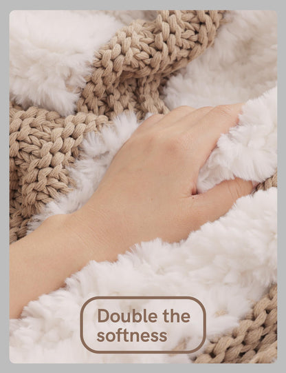 Ultra Soft Faux Rabbit Fur Chunky Knit Throw Blanket Reversible Plush Sofa Bed Decor