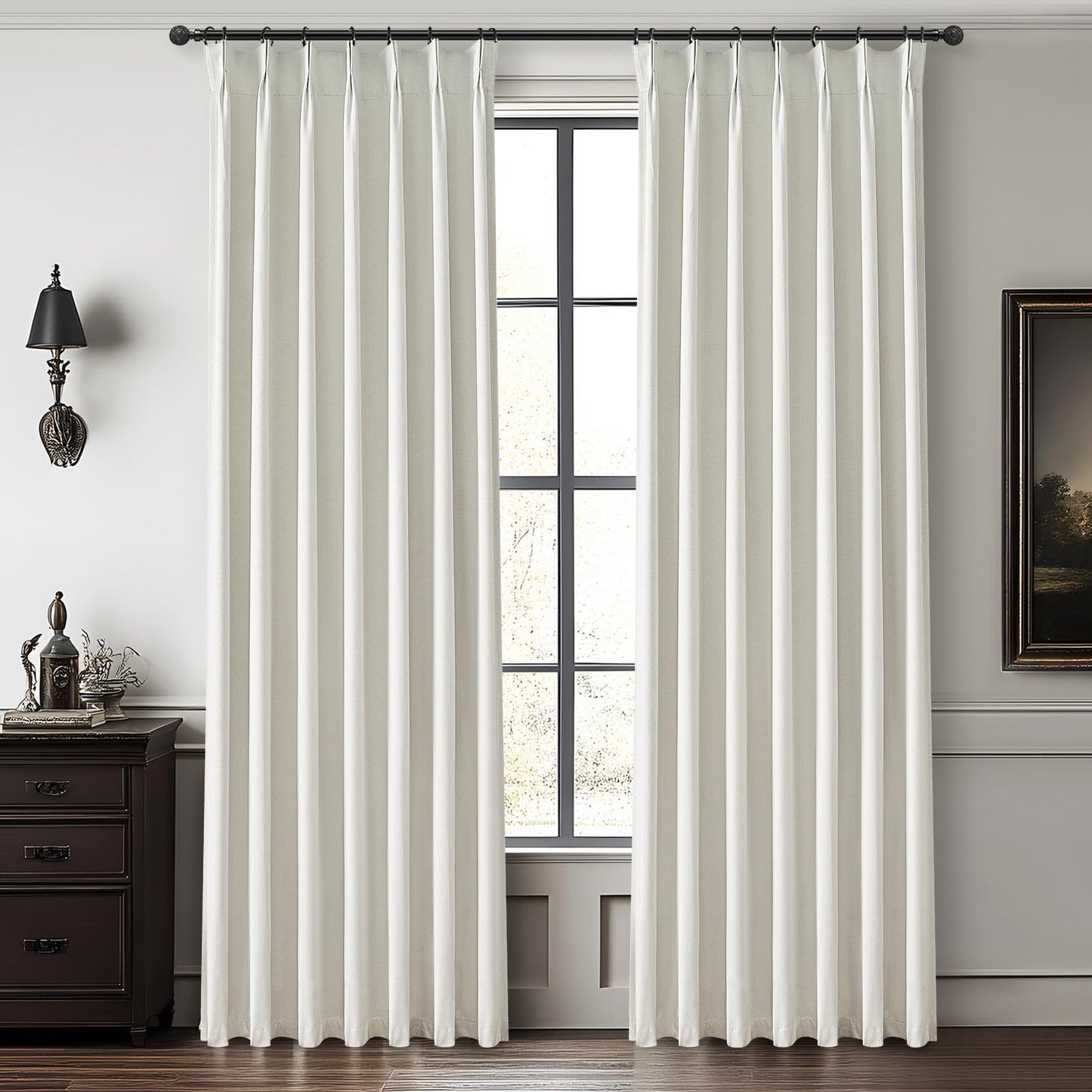 Linen Pinch Pleated Blackout Curtains 2 Panels Drapes for Living Room Bedroom