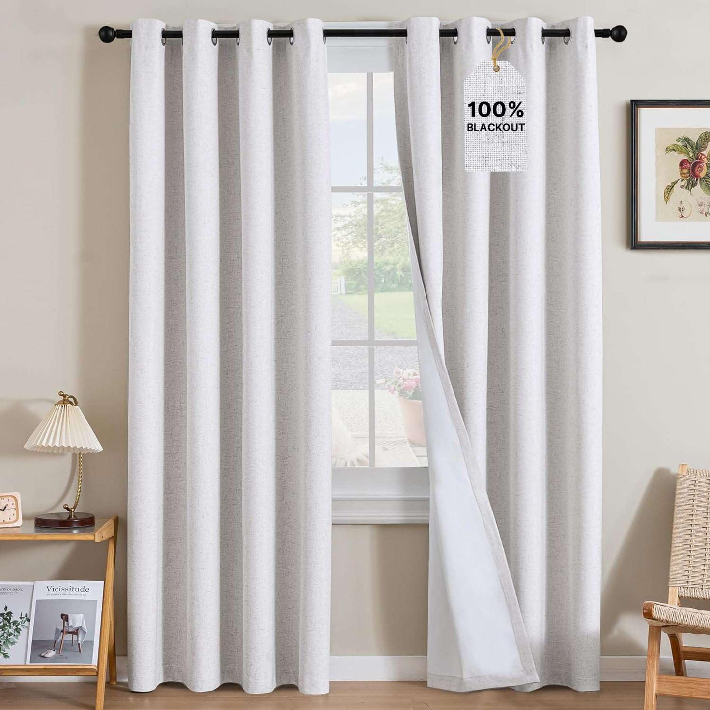 Linen Blackout Curtains Thick Textured Thermal Insulated Extra Wide Grommet Patio Door Drapes