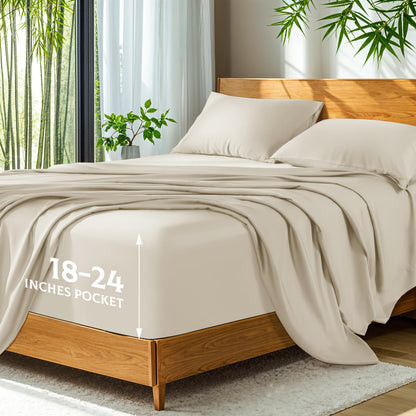 Bamboo Viscose Extra Deep Pocket Silky Bed Sheet Set Hotel Luxury Cooling Sheets
