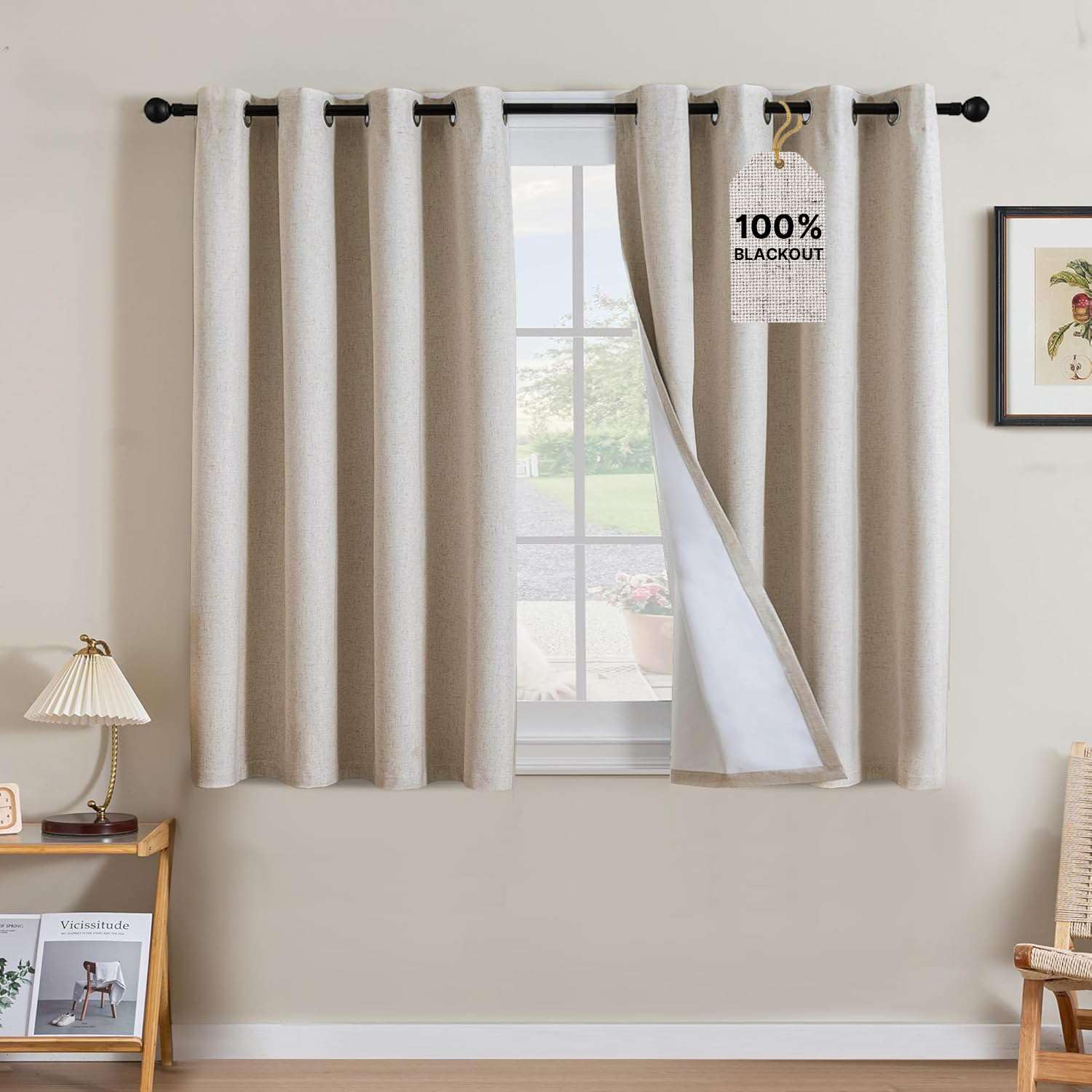 Linen Blackout Curtains Thick Textured Thermal Insulated Extra Wide Grommet Patio Door Drapes