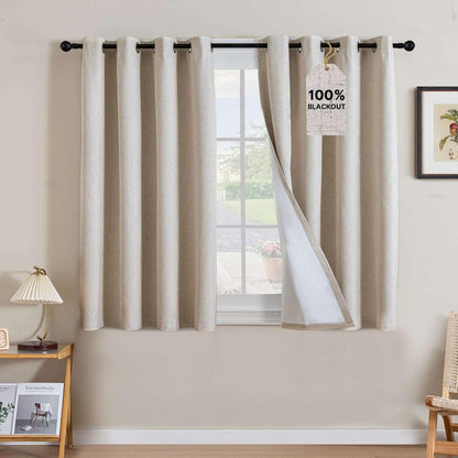 Linen Blackout Curtains Thick Textured Thermal Insulated Extra Wide Grommet Patio Door Drapes