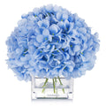 Silk Hydrangea Floral Arrangement in Cube Glass Vase with Faux Water Home Decor