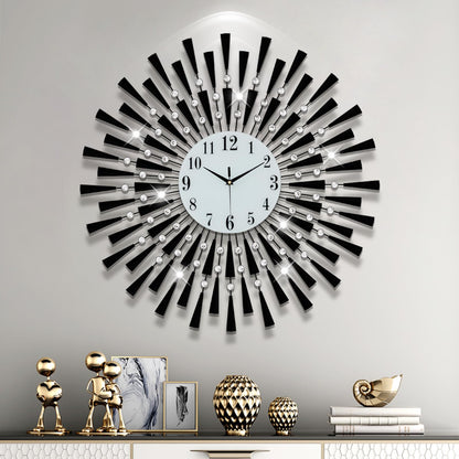 Large Round 3D Crystal Wall Clock with Silent Non-Ticking Design Battery Operated Home Decor for Living Room Bedroom Kitchen Office