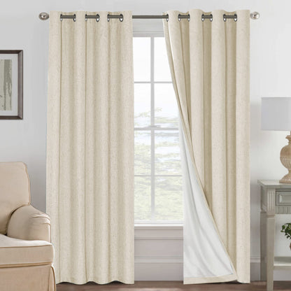 Linen Blackout Curtains Thick Textured Thermal Insulated Extra Wide Grommet Patio Door Drapes