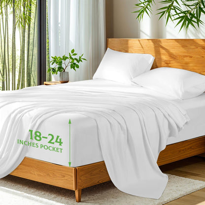 Bamboo Viscose Extra Deep Pocket Silky Bed Sheet Set Hotel Luxury Cooling Sheets