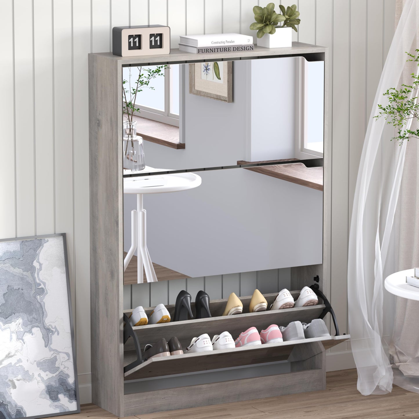 3-Flip Drawer Shoe Cabinet Freestanding Entryway Storage Cabinet