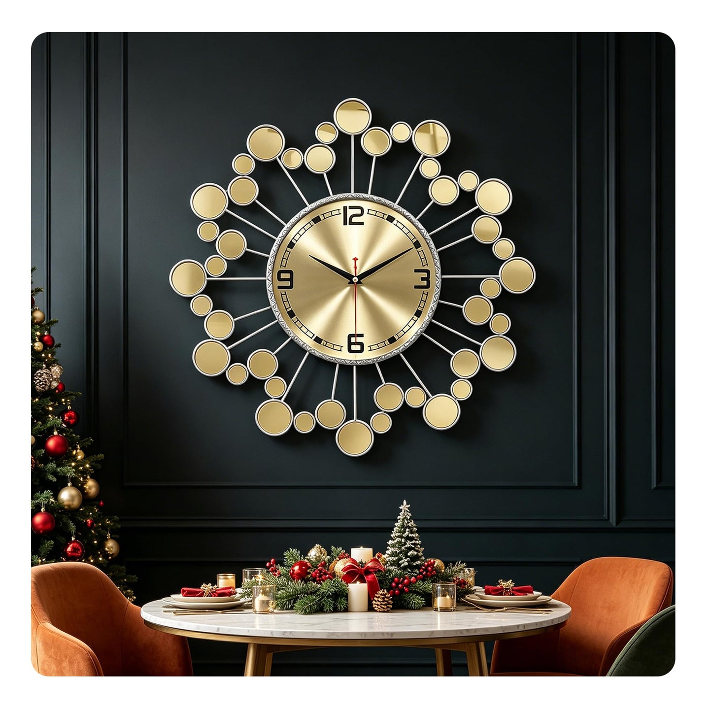 Mid Century Modern Gold Metal Wall Clock Silent Battery Operated 24 Inch Decorative Clock for Living Room Bedroom Office