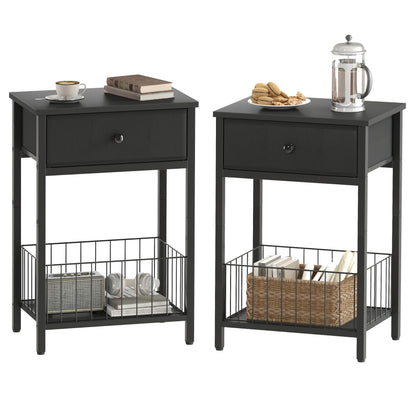 Industrial Nightstand with Drawer and 3-Tier Storage End Table