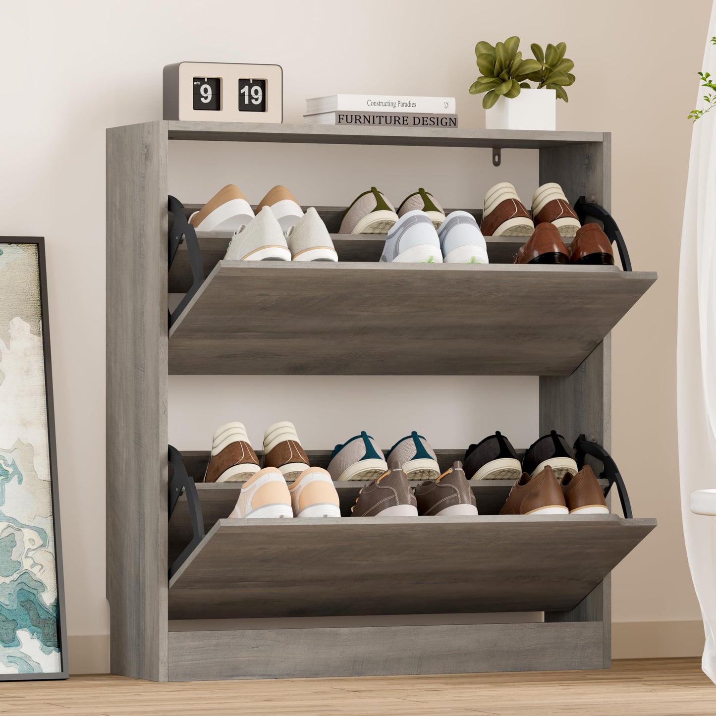 3-Flip Drawer Shoe Cabinet Freestanding Entryway Storage Cabinet
