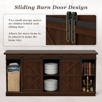 TV Stand for 65 Inch TVs with Sliding Barn Doors and Storage Cabinets