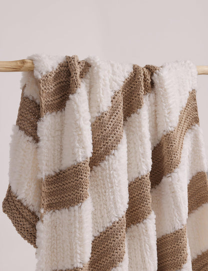Ultra Soft Faux Rabbit Fur Chunky Knit Throw Blanket Reversible Plush Sofa Bed Decor
