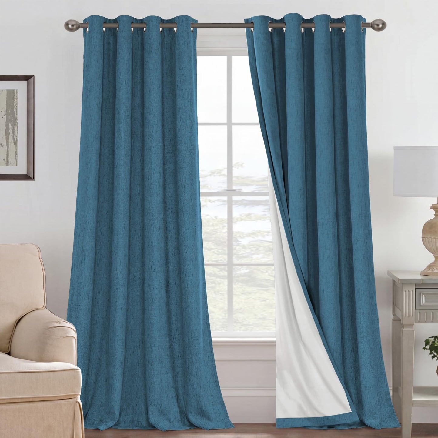 Linen Blackout Curtains Thick Textured Thermal Insulated Extra Wide Grommet Patio Door Drapes
