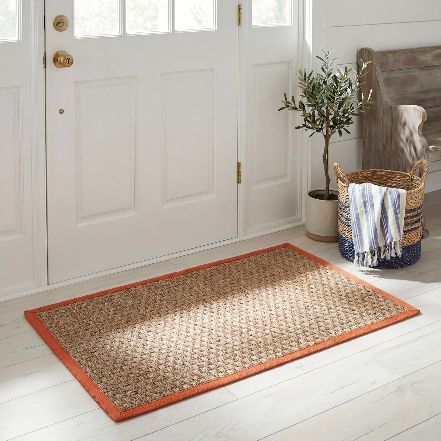 Natural Seagrass Basketweave Area Rug Natural Beige 5x8