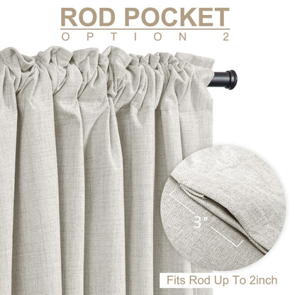 100% Blackout Linen Curtains Thermal Insulated Back Tab Rod Pocket Drapes for Bedroom Living Room