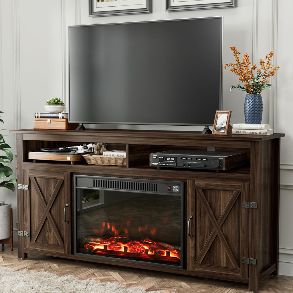 TV Stand for 65 Inch TVs with Sliding Barn Doors and Storage Cabinets