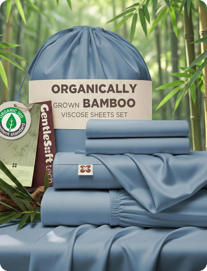 Bamboo Viscose Cooling Bed Sheet Set Deep Pocket Ultra Soft Silky 4 Piece Organic Fabric Sheets