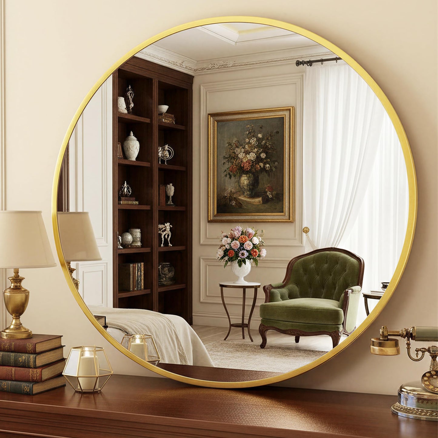 Round Wall Mirror with Metal Frame for Bathroom Vanity Living Room Entryway Decor