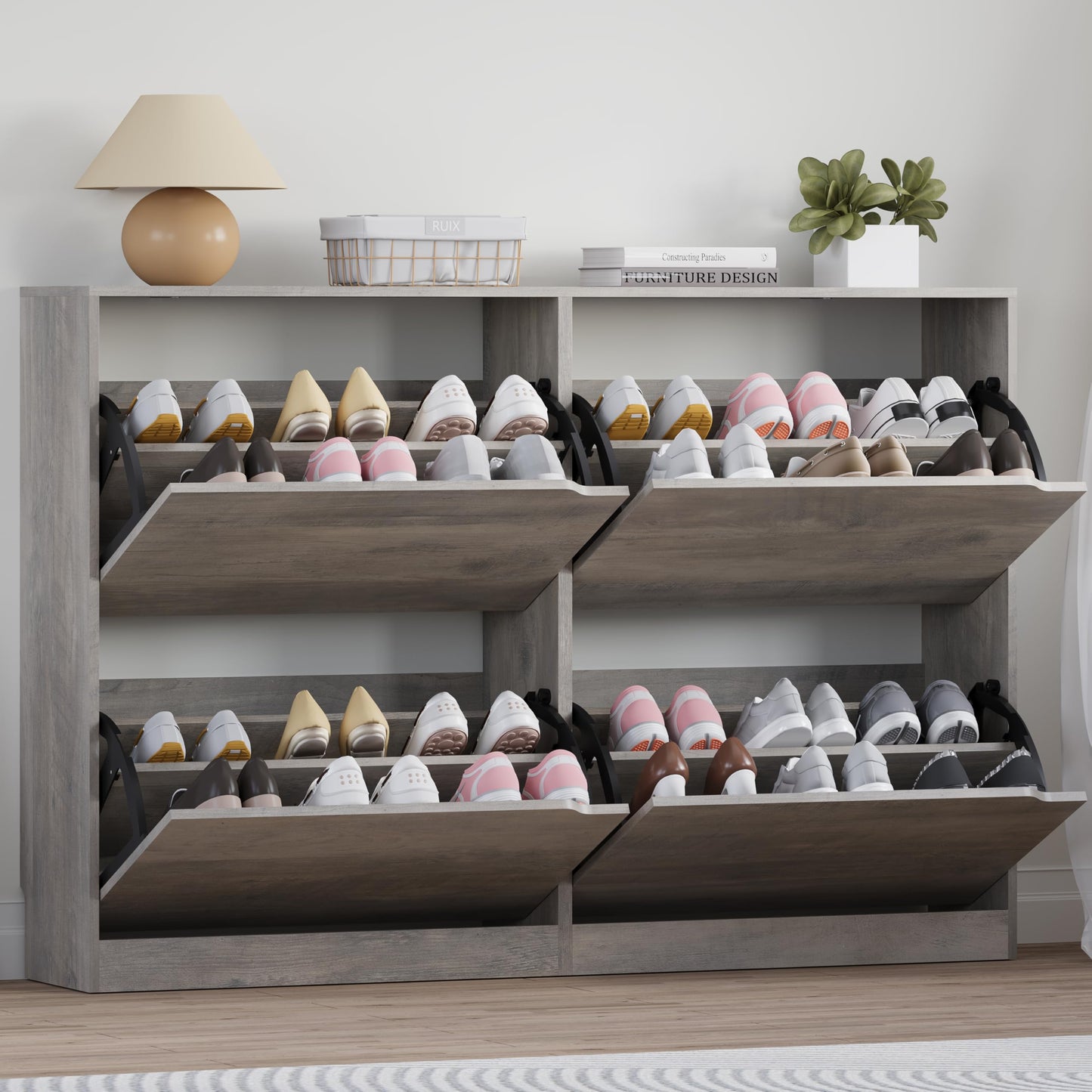3-Flip Drawer Shoe Cabinet Freestanding Entryway Storage Cabinet