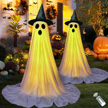 Halloween Ghost LED String Lights with Remote Control Indoor Outdoor Porch Yard Party Decoration 2 Pack