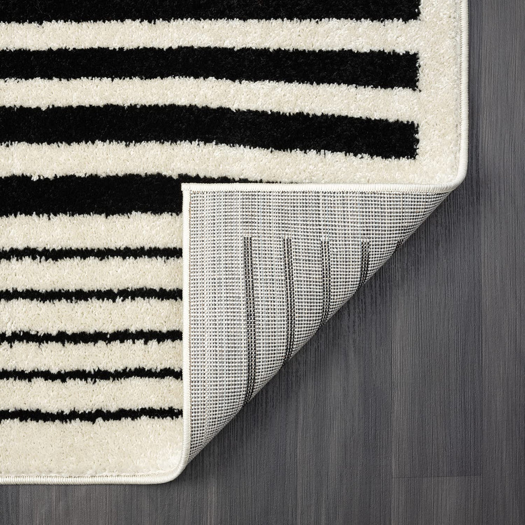 Geometric Beige Black Area Rug 3D Lines Modern Durable High Traffic Rug