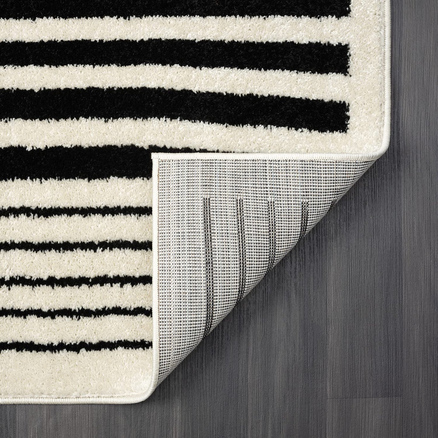 Geometric Beige Black Area Rug 3D Lines Modern Durable High Traffic Rug