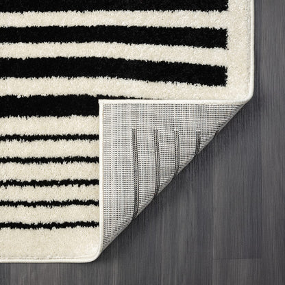 Geometric Beige Black Area Rug 3D Lines Modern Durable High Traffic Rug
