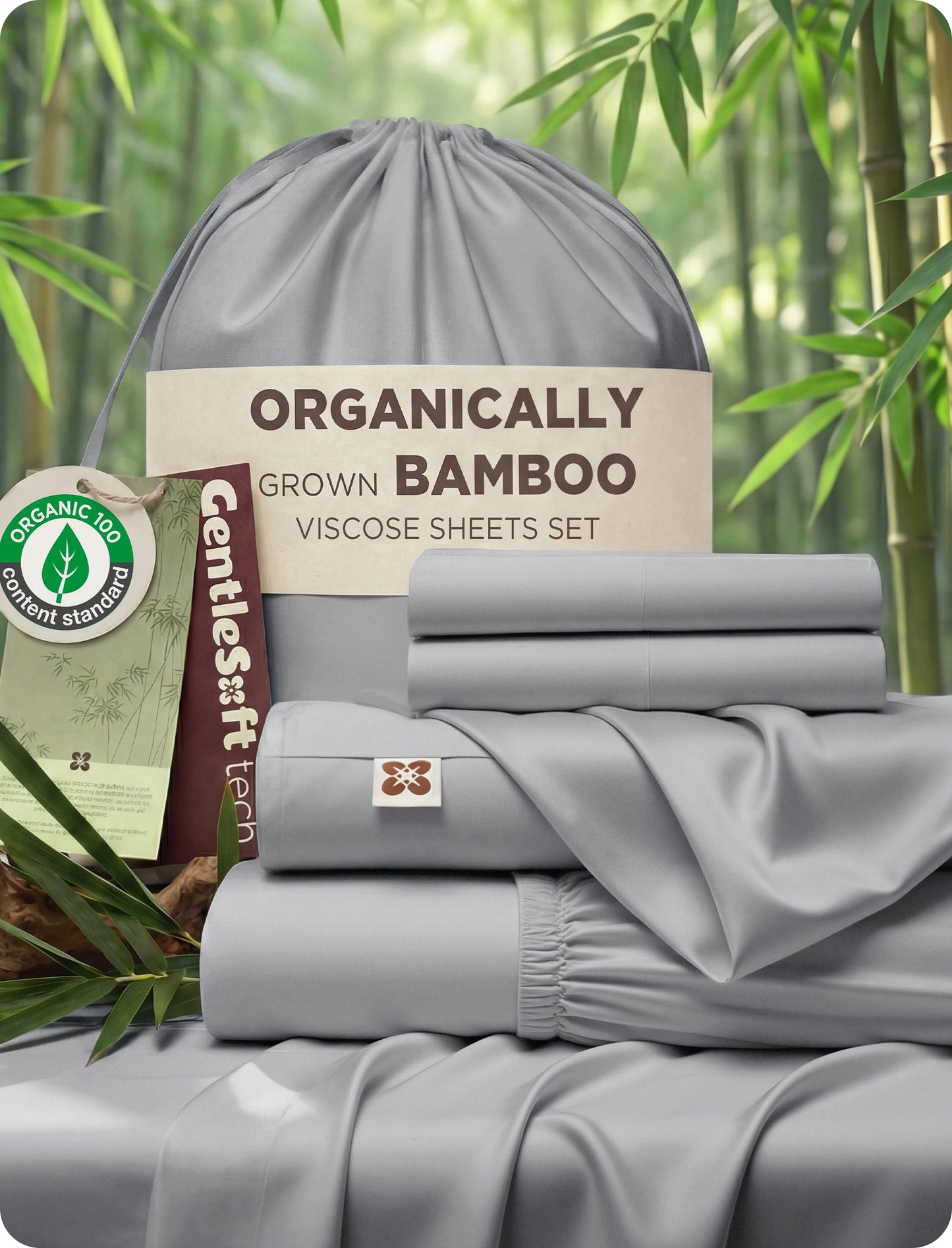 Bamboo Viscose Cooling Bed Sheet Set Deep Pocket Ultra Soft Silky 4 Piece Organic Fabric Sheets