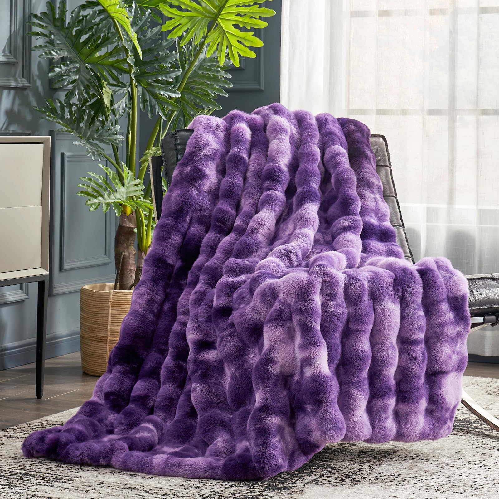 Faux Fur Throw Blanket Soft Plush Bubble Blanket for Couch Sofa Bedroom Living Room