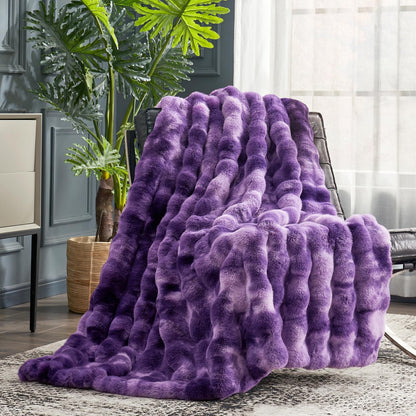 Faux Fur Throw Blanket Soft Plush Bubble Blanket for Couch Sofa Bedroom Living Room