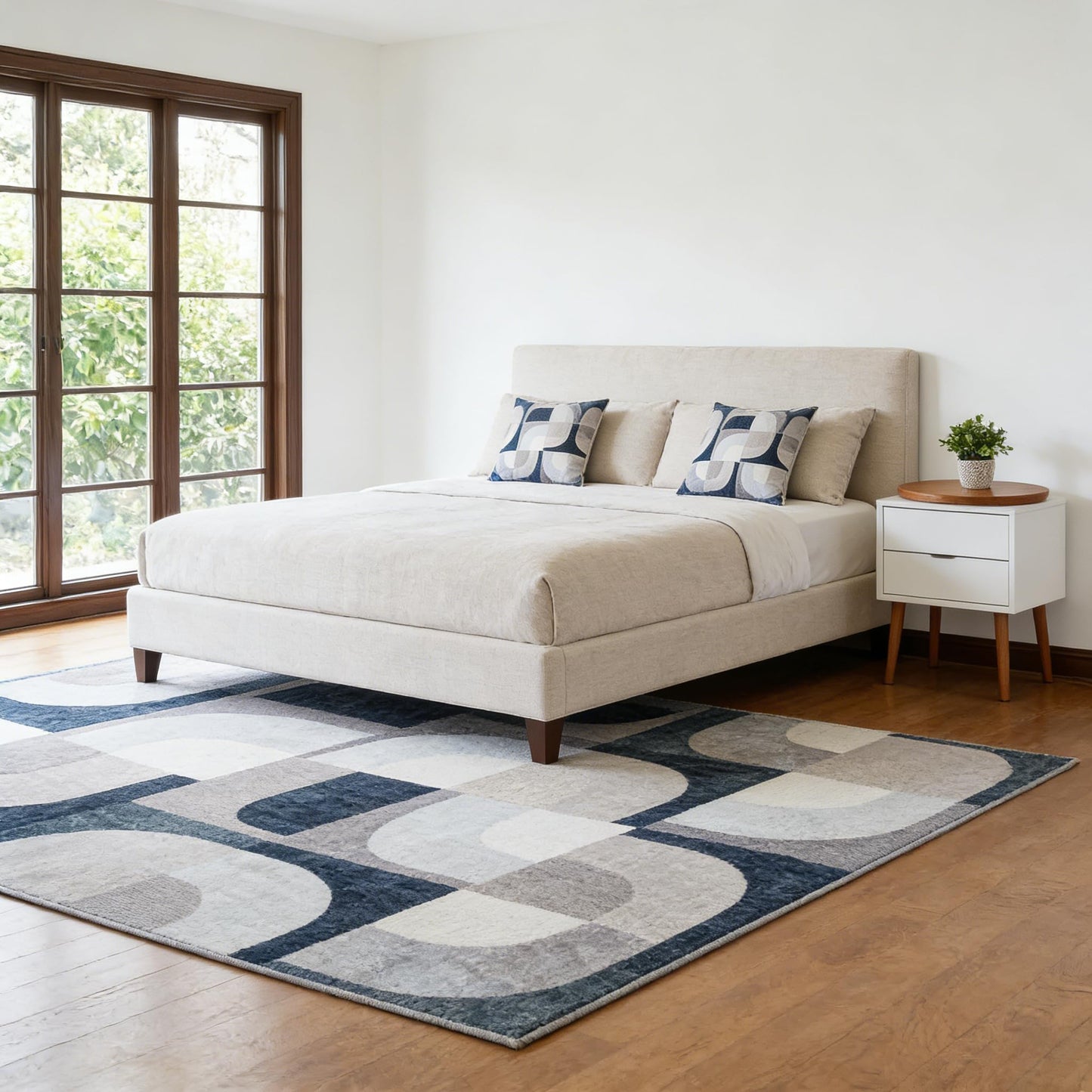 8x10 Modern Abstract Grey Area Rug Non-Slip Washable Geometric Rug