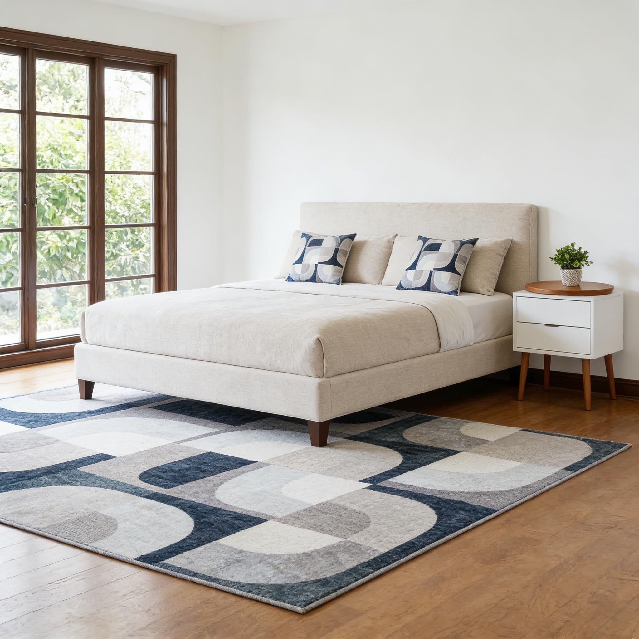 8x10 Modern Abstract Grey Area Rug Non-Slip Washable Geometric Rug