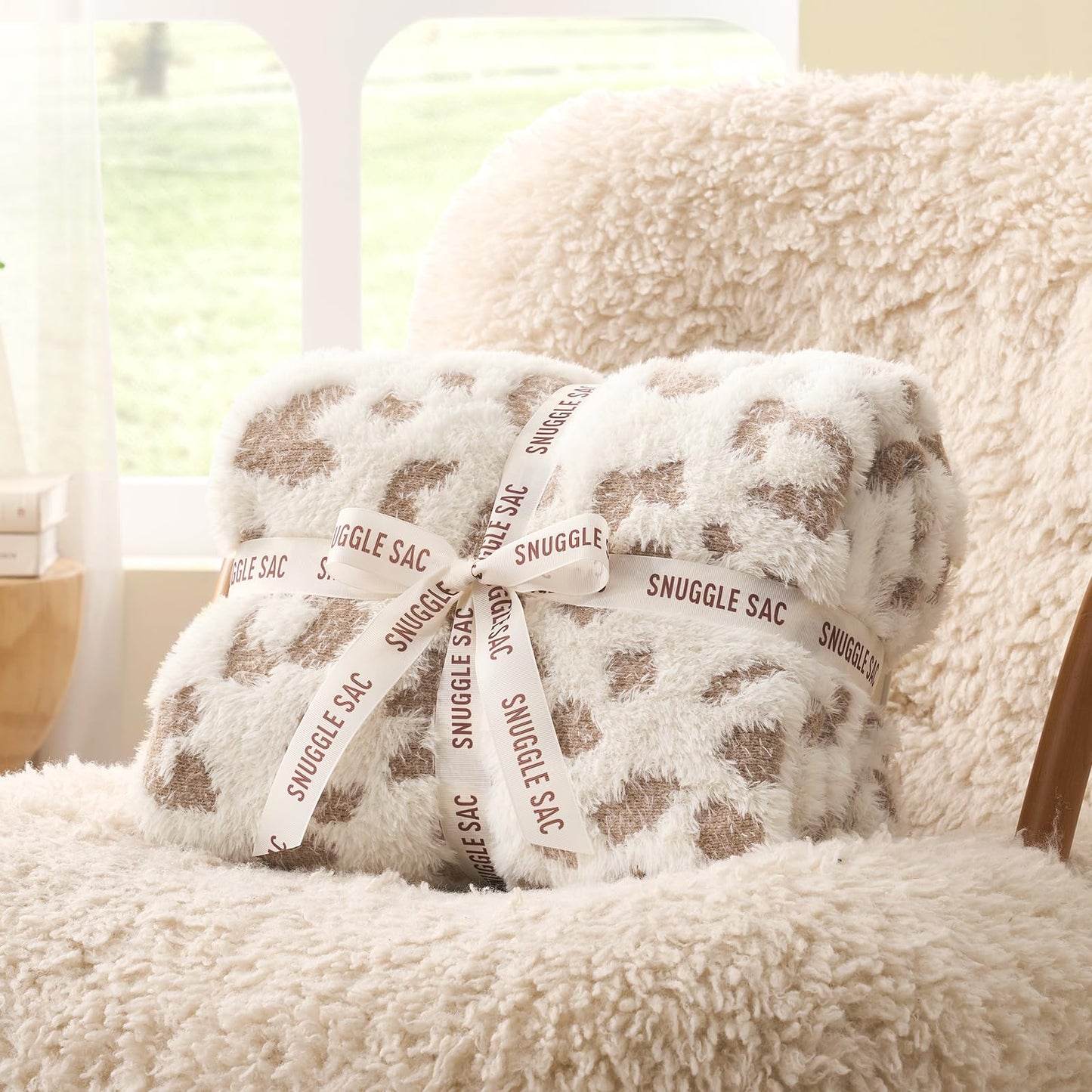 Snuggle Sac Faux Fur Checkered Throw Blanket with Fluffy Microfiber Fabric