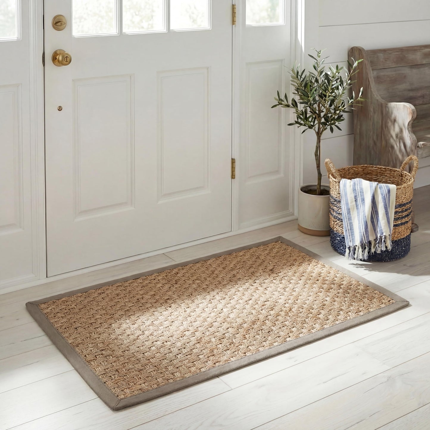 Natural Seagrass Basketweave Area Rug Natural Beige 5x8