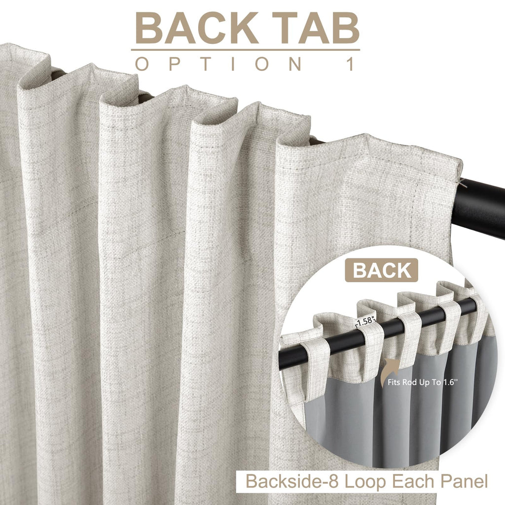 100% Blackout Linen Curtains Thermal Insulated Back Tab Rod Pocket Drapes for Bedroom Living Room