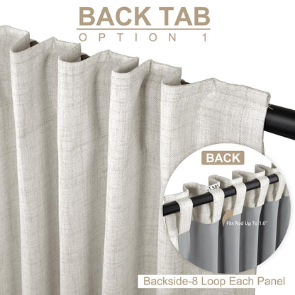 100% Blackout Linen Curtains Thermal Insulated Back Tab Rod Pocket Drapes for Bedroom Living Room