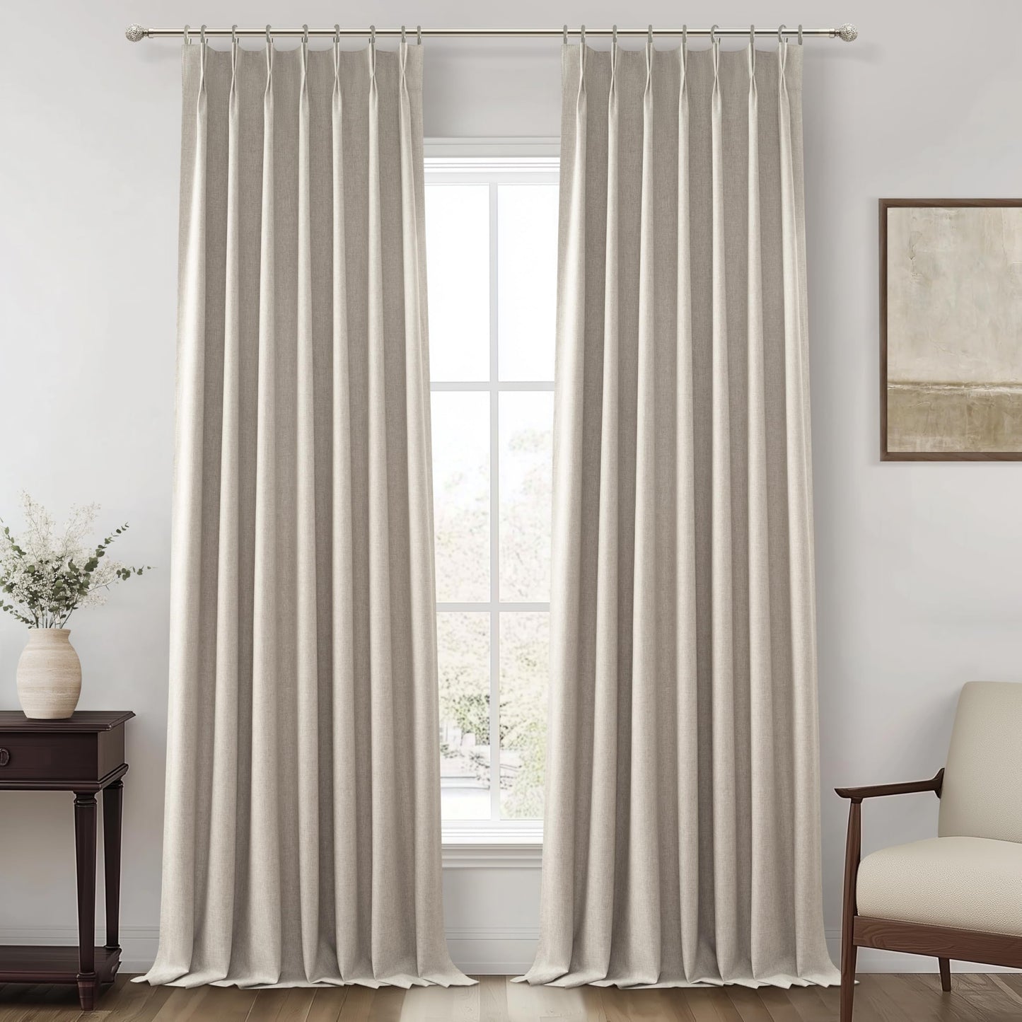 Linen Pinch Pleated Blackout Curtains 2 Panels Drapes for Living Room Bedroom