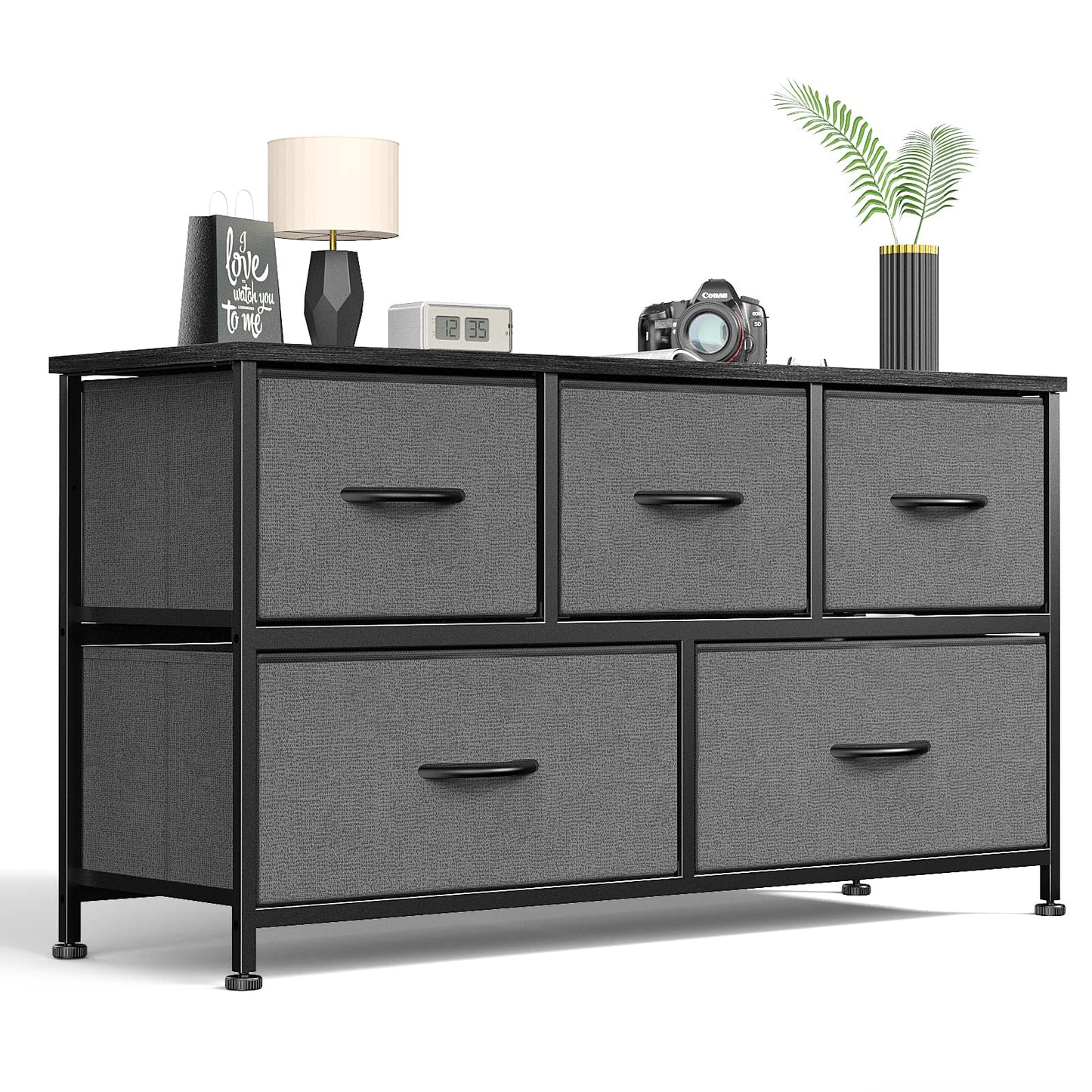 7-Drawer Fabric Dresser Storage Tower with Steel Frame and Wood Top