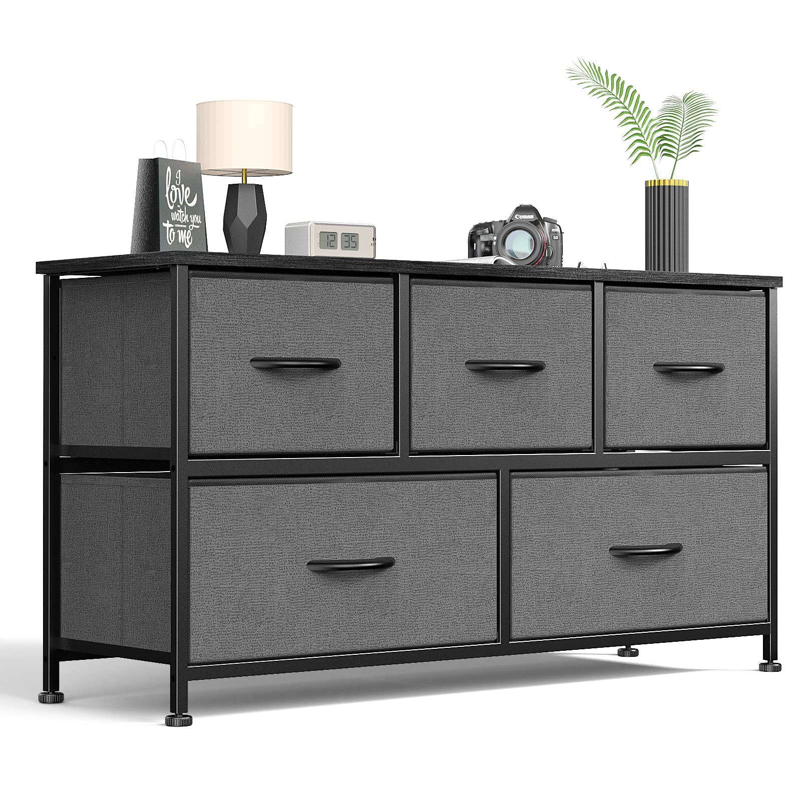 7-Drawer Fabric Dresser Storage Tower with Steel Frame and Wood Top