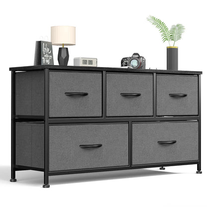 7-Drawer Fabric Dresser Storage Tower with Steel Frame and Wood Top