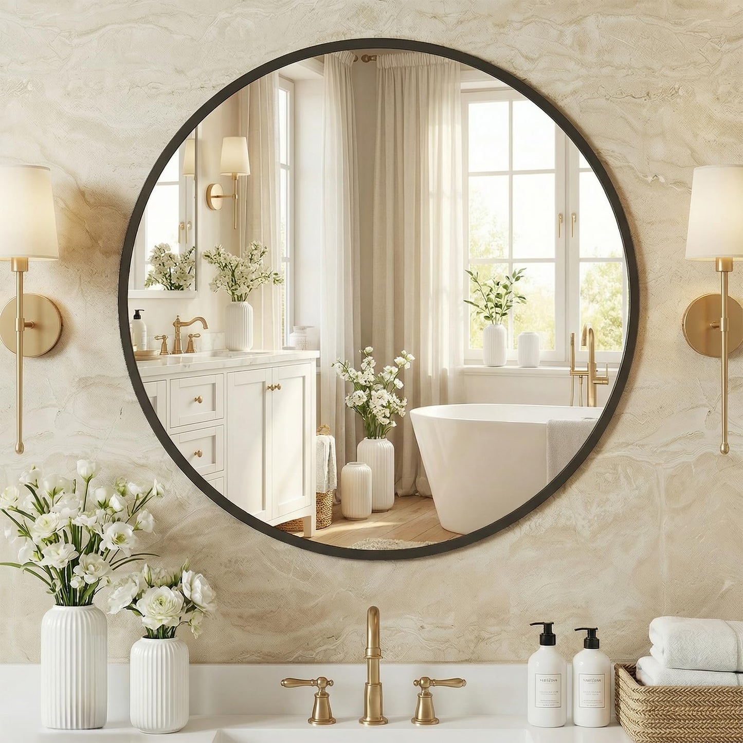 Matte Metal Framed Wall Mirror for Bathroom and Bedroom Vanity Decor
