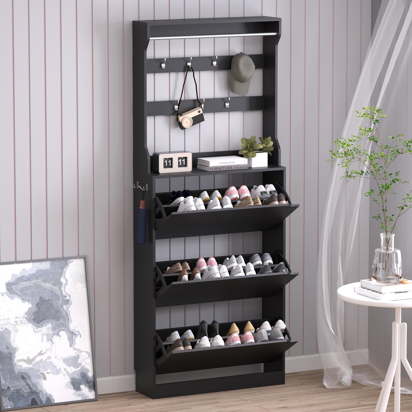 3-Flip Drawer Shoe Cabinet Freestanding Entryway Storage Cabinet