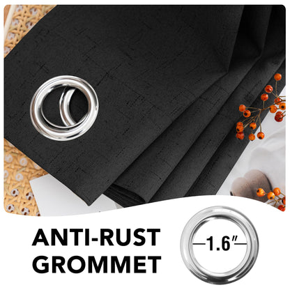 Linen Blackout Curtains Thick Textured Thermal Insulated Extra Wide Grommet Patio Door Drapes